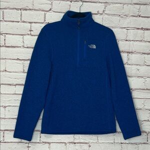 The North Face Fleece Lined Quarter Zip Pullover in Blue/Black Heather Small